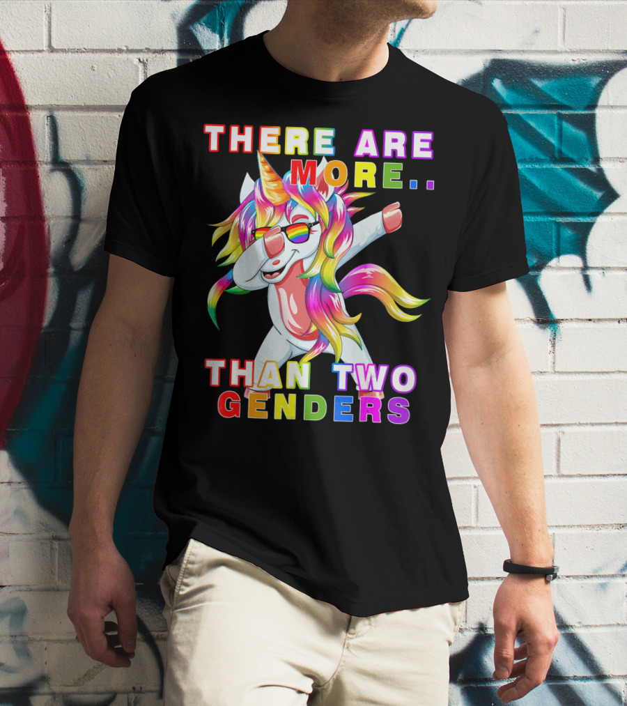 There Are More Than Two Genders Unicorn Dabbing Rainbow Mane Sunglasses T-Shirt