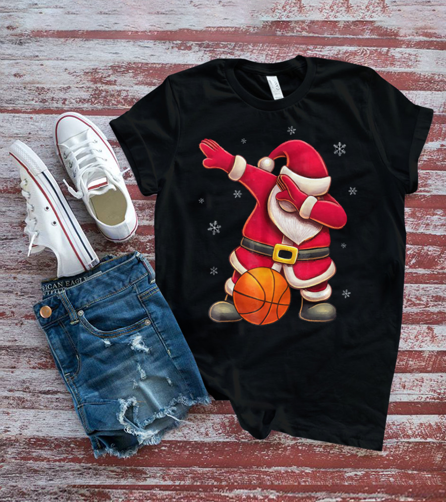 Basketball Santa Dabbing With Hoops And Snowflakes T-Shirt