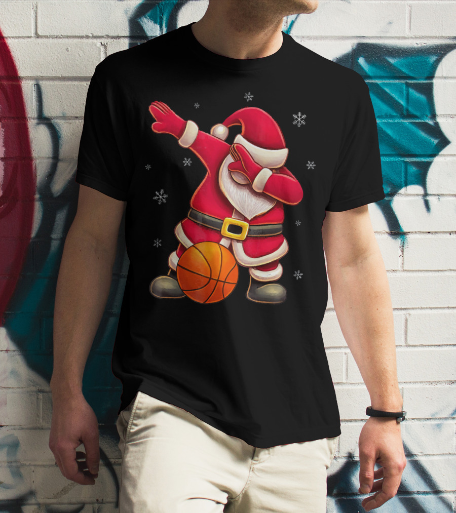 Basketball Santa Dabbing With Hoops And Snowflakes T-Shirt