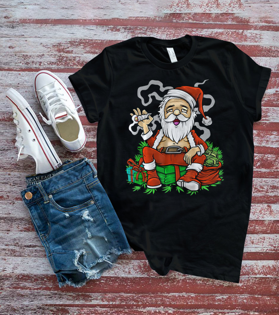 Santa Smoking Weed Christmas Funny 420 Gifts And Cannabis T-Shirt