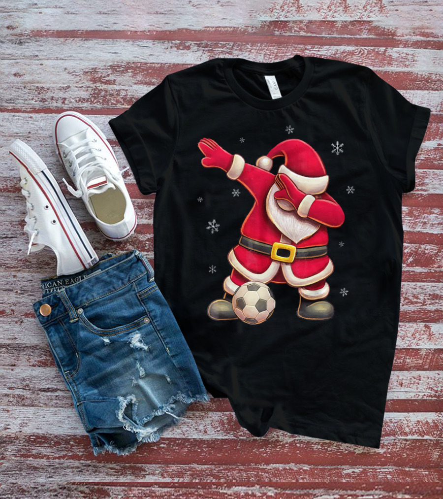 Dabbing Santa Claus Soccer Snowflakes T-Shirt
