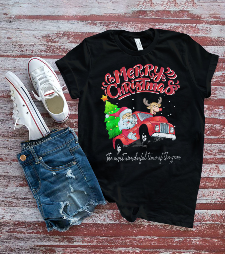 Merry Christmas Santa Reindeer Ride The Most Wonderful Time Of The Year T-Shirt