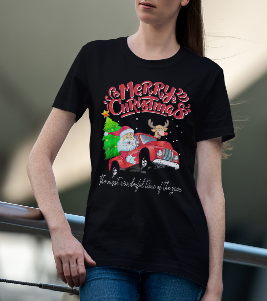 Merry Christmas Santa Reindeer Ride The Most Wonderful Time Of The Year T-Shirt