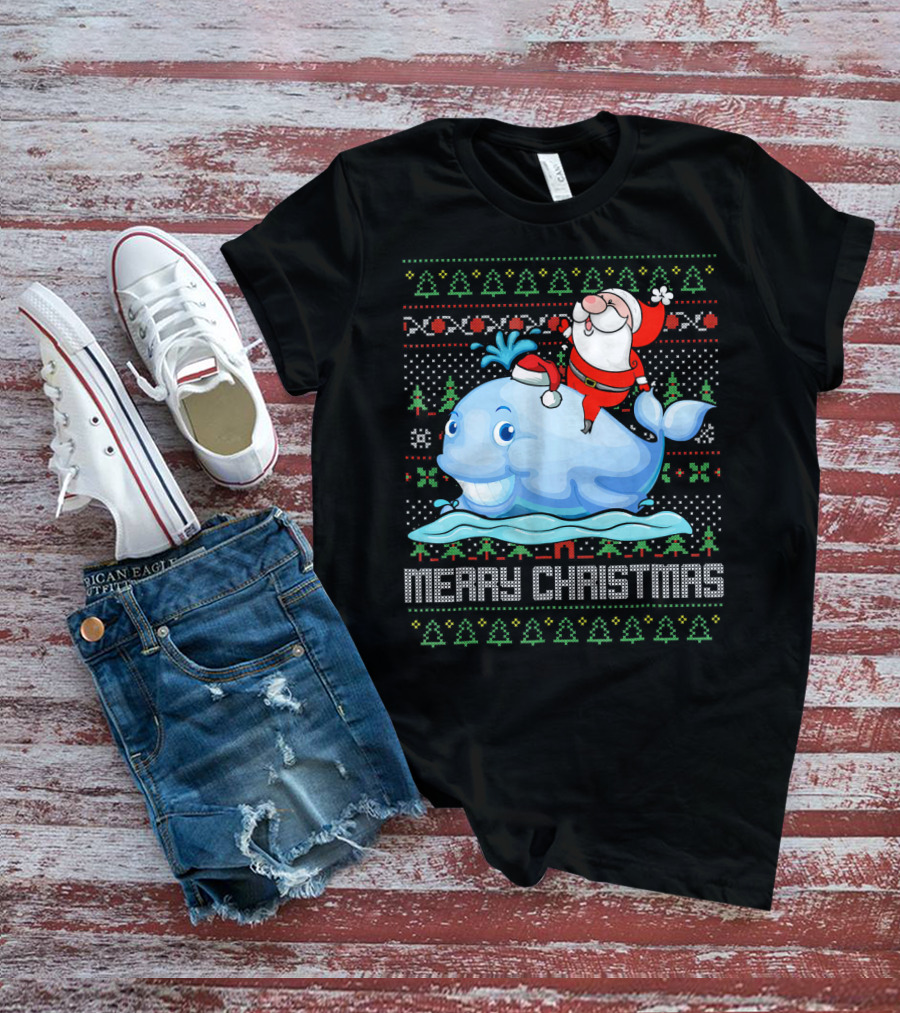 Merry Christmas Funny Santa Claus Riding Whale Holiday T-Shirt