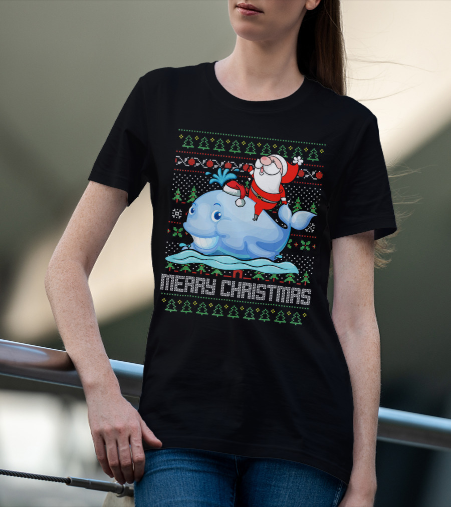 Merry Christmas Funny Santa Claus Riding Whale Holiday T-Shirt
