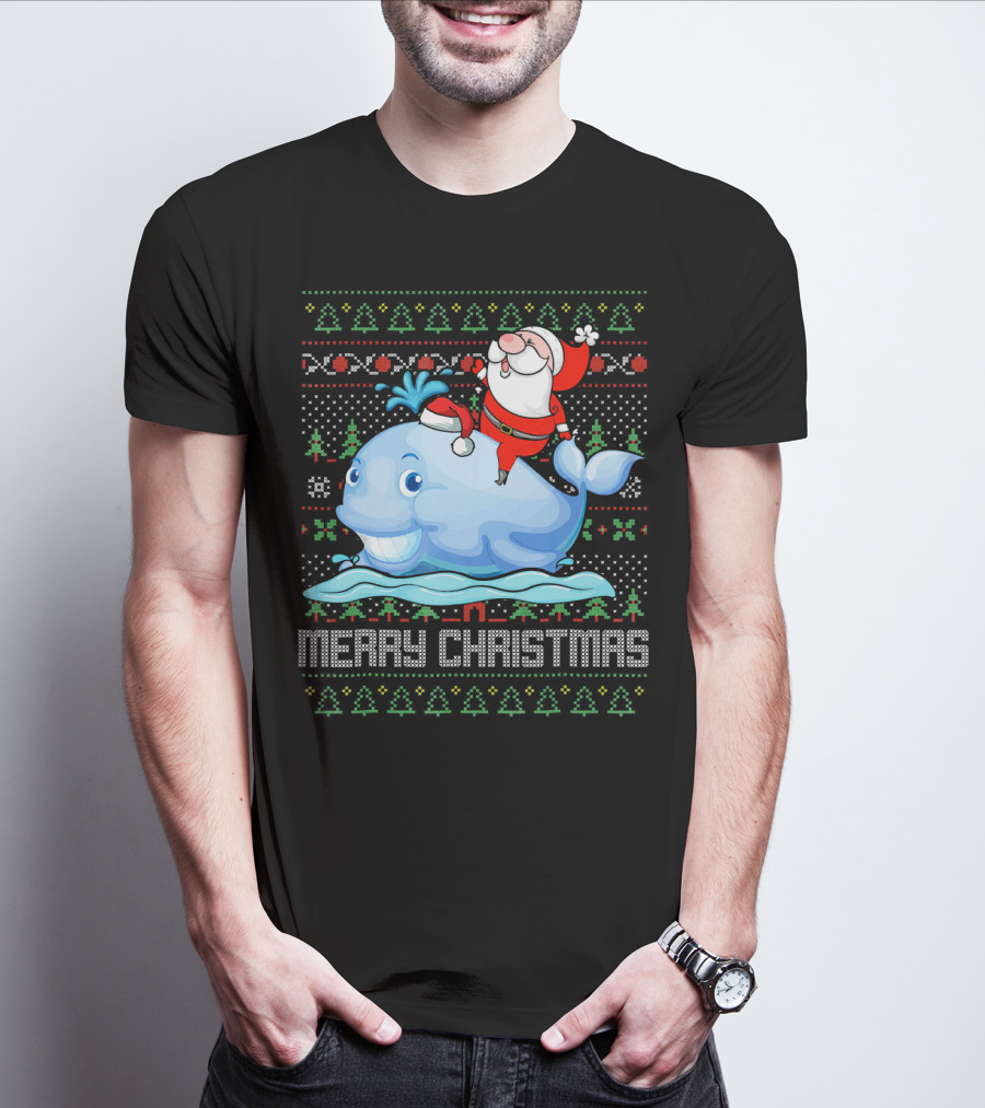 Merry Christmas Funny Santa Claus Riding Whale Holiday T-Shirt