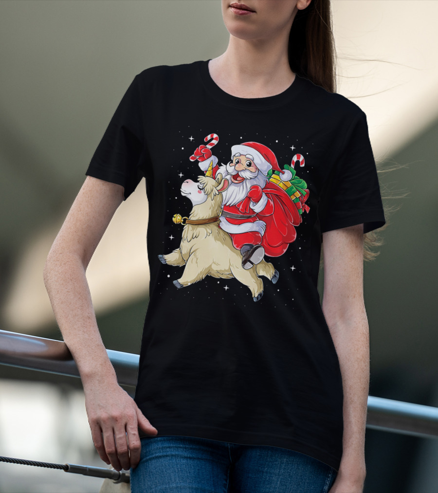 Fa La La Llama Christmas Santa Riding Llama With Candy Canes And Gifts T-Shirt