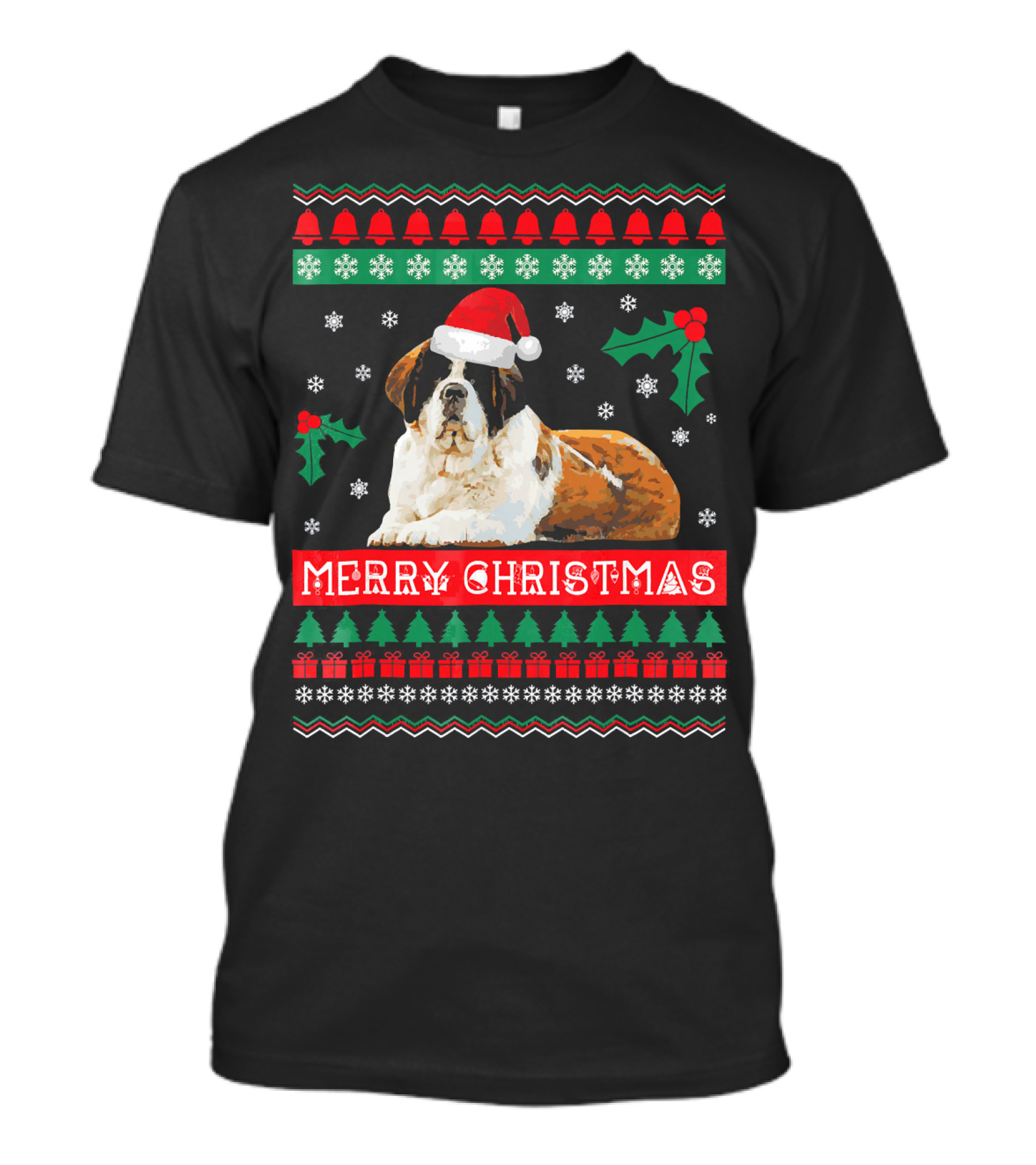 Merry Christmas St Bernard Dog Ugly Sweater Holiday T-Shirt