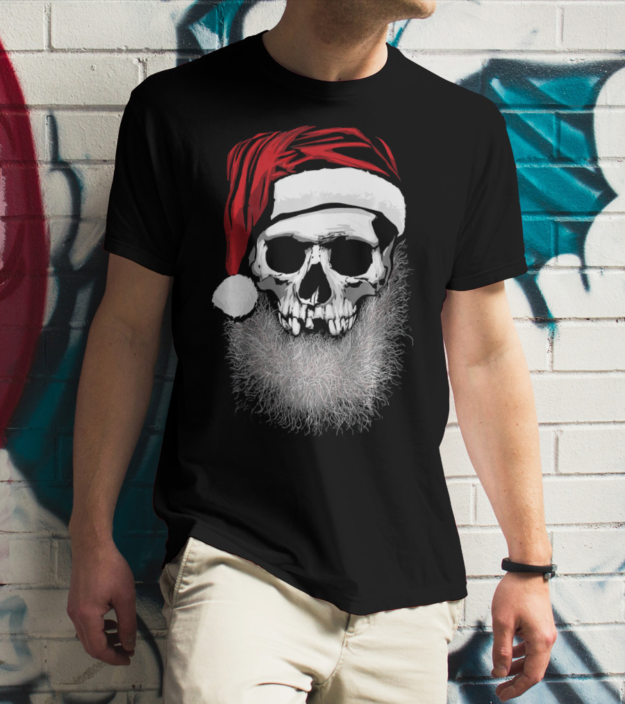 Muerto Father Christmas Skull Santa Hat Beard T-Shirt