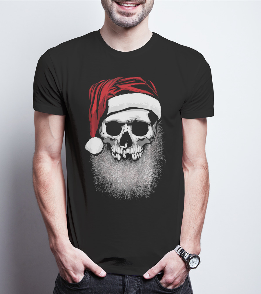 Muerto Father Christmas Skull Santa Hat Beard T-Shirt