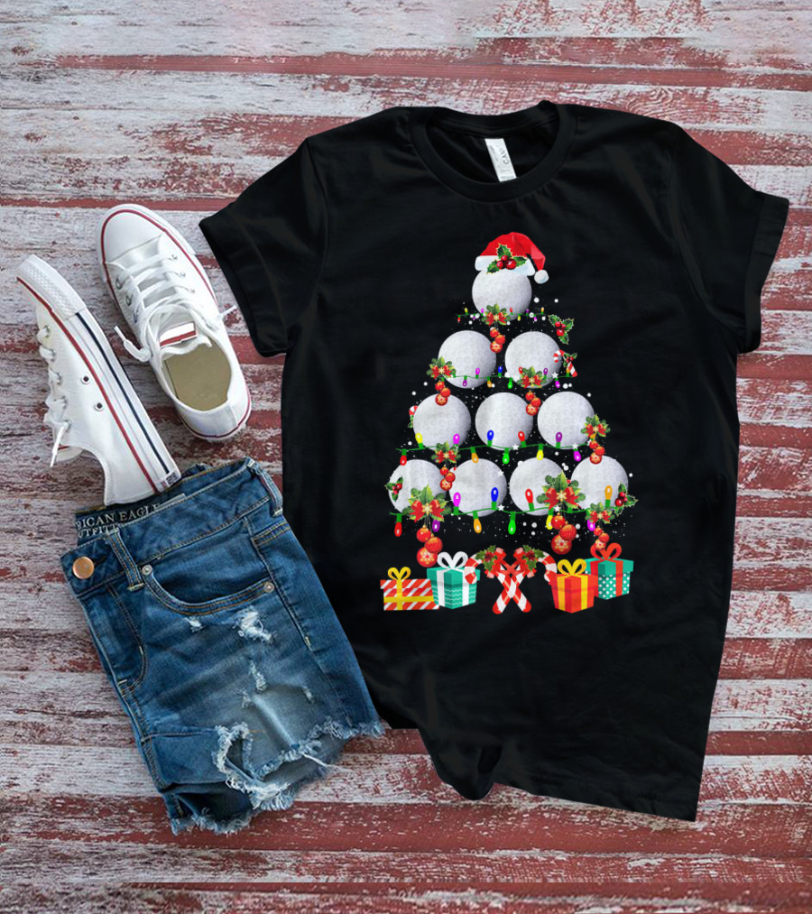 Golf Ball Christmas Tree Santa Hat Holiday Gifts T-Shirt