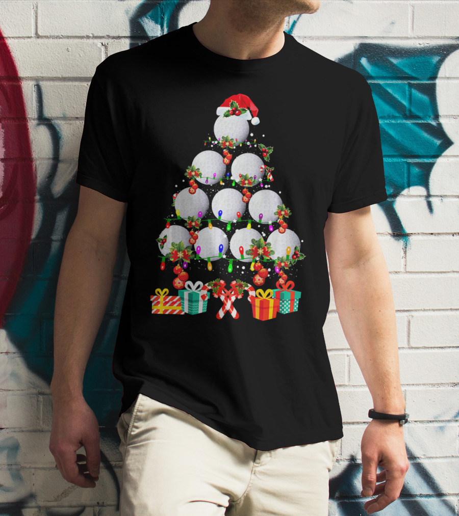Golf Ball Christmas Tree Santa Hat Holiday Gifts T-Shirt
