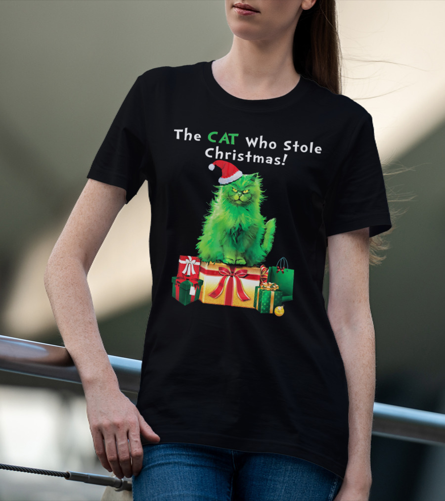 The CAT Who Stole Christmas Holiday Purr With Santa Hat And Gifts T-Shirt
