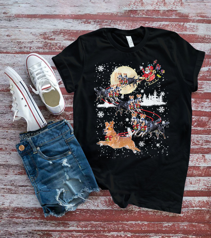 Heeler Reindeer Santa Sleigh Christmas Moon Dog T-Shirt