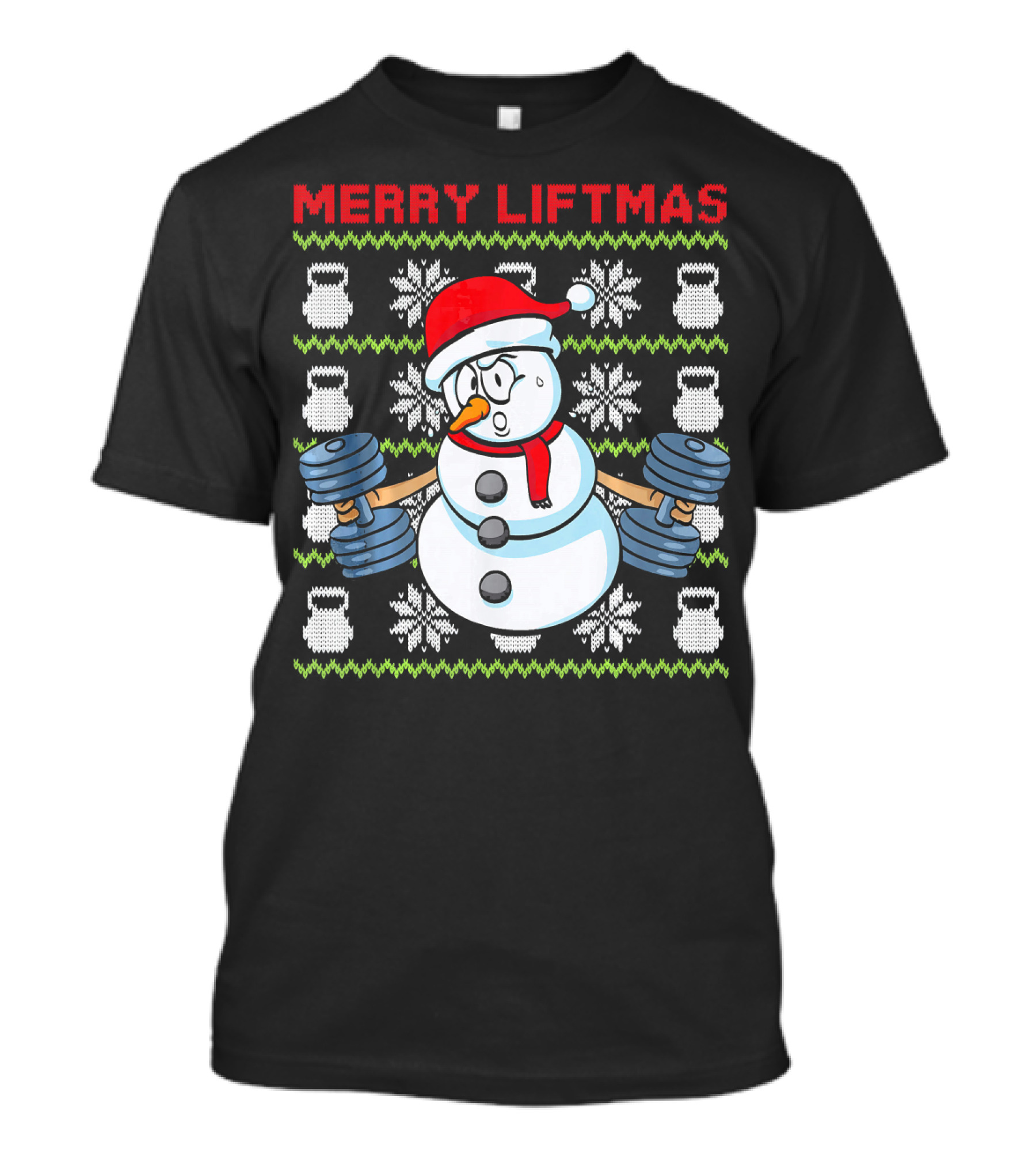 Merry Liftmas Fitness Snowman Xmas Weightlifting Kettlebells T-Shirt