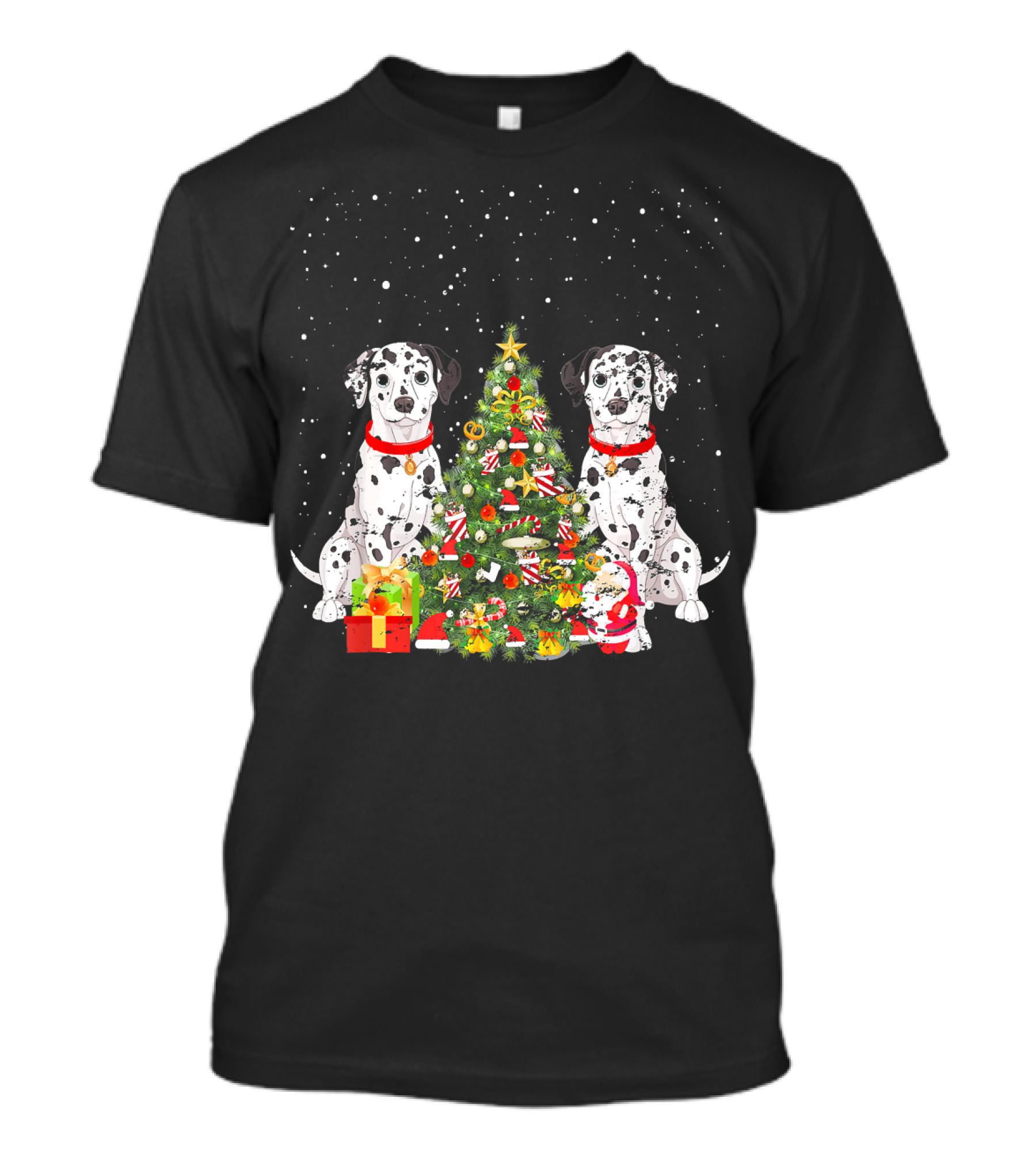 Dalmatian Christmas Tree Dalmatian Holiday Costume With Gifts And Santa T-Shirt