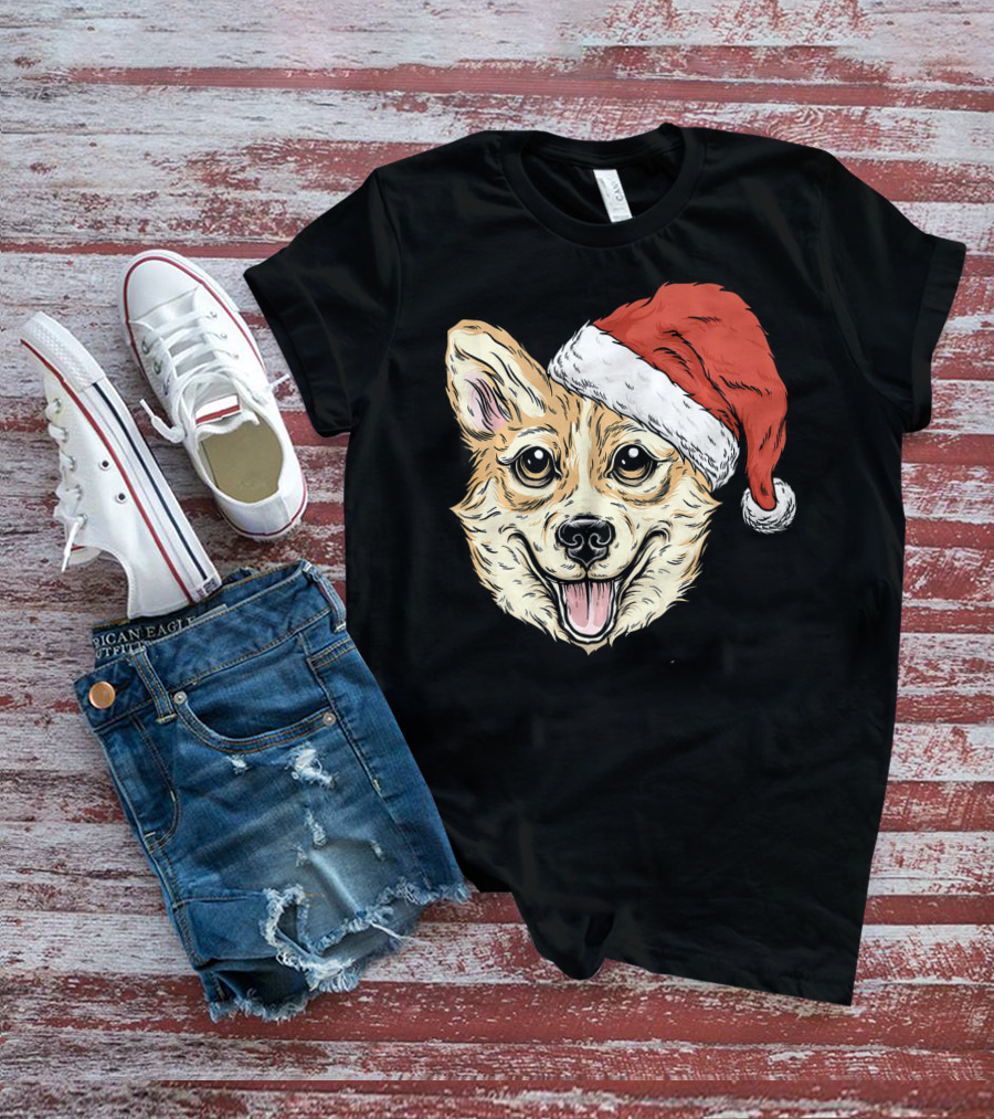 Corgi Dog Santa Hat Funny Christmas Corgi T-Shirt