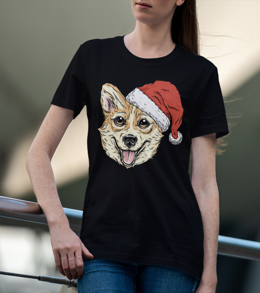 Corgi Dog Santa Hat Funny Christmas Corgi T-Shirt
