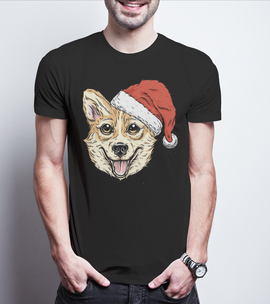 Corgi Dog Santa Hat Funny Christmas Corgi T-Shirt