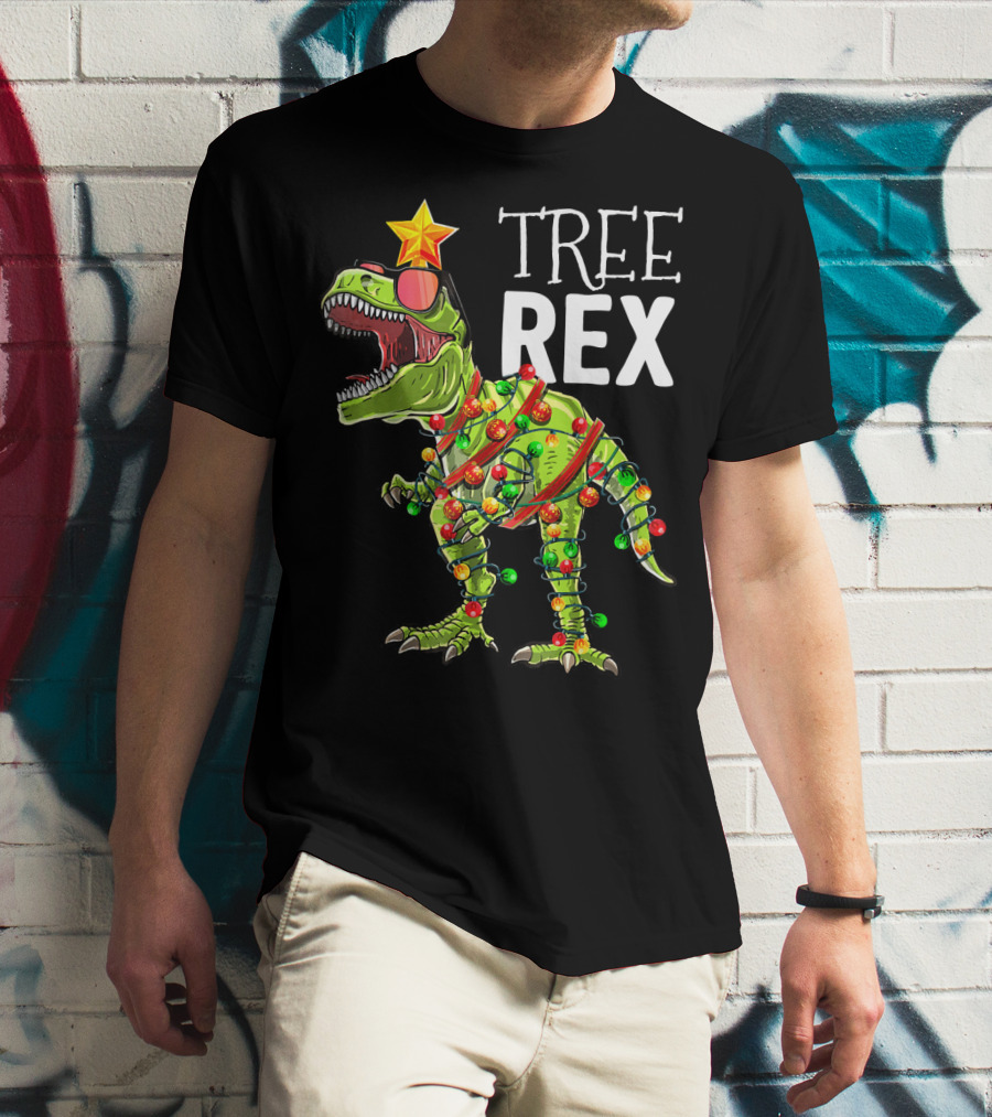 Tree Rex Christmas Dinosaur Lights T-Shirt
