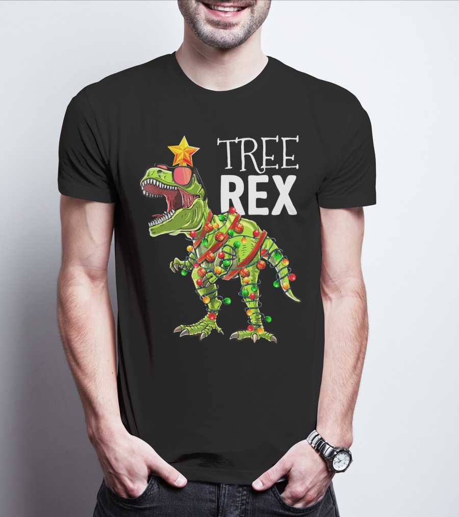 Tree Rex Christmas Dinosaur Lights T-Shirt