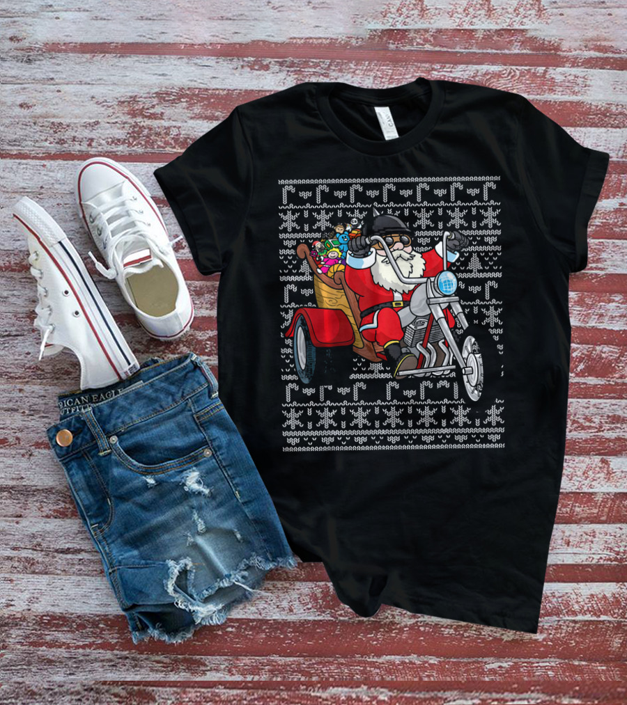 Santa Claus Riding Motorcycle Trike With Christmas Toys T-Shirt