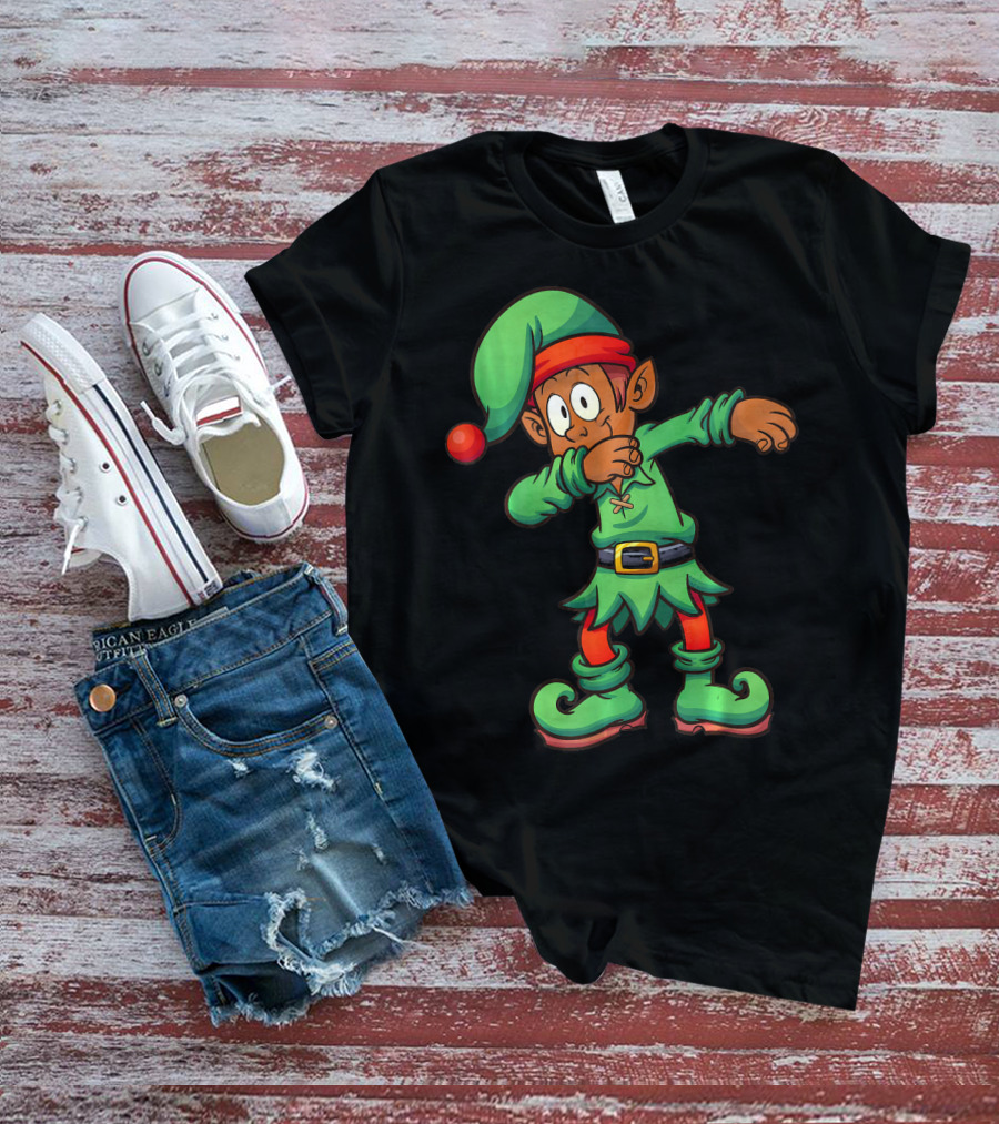 Dabbing Black Elf For Christmas Holiday Fun T-Shirt