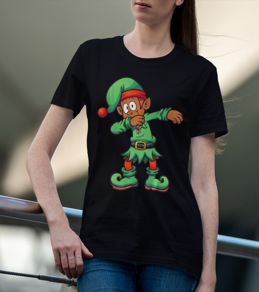 Dabbing Black Elf For Christmas Holiday Fun T-Shirt