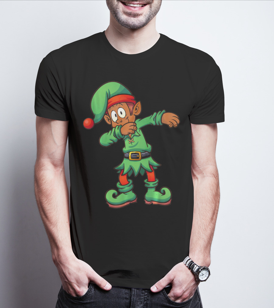 Dabbing Black Elf For Christmas Holiday Fun T-Shirt