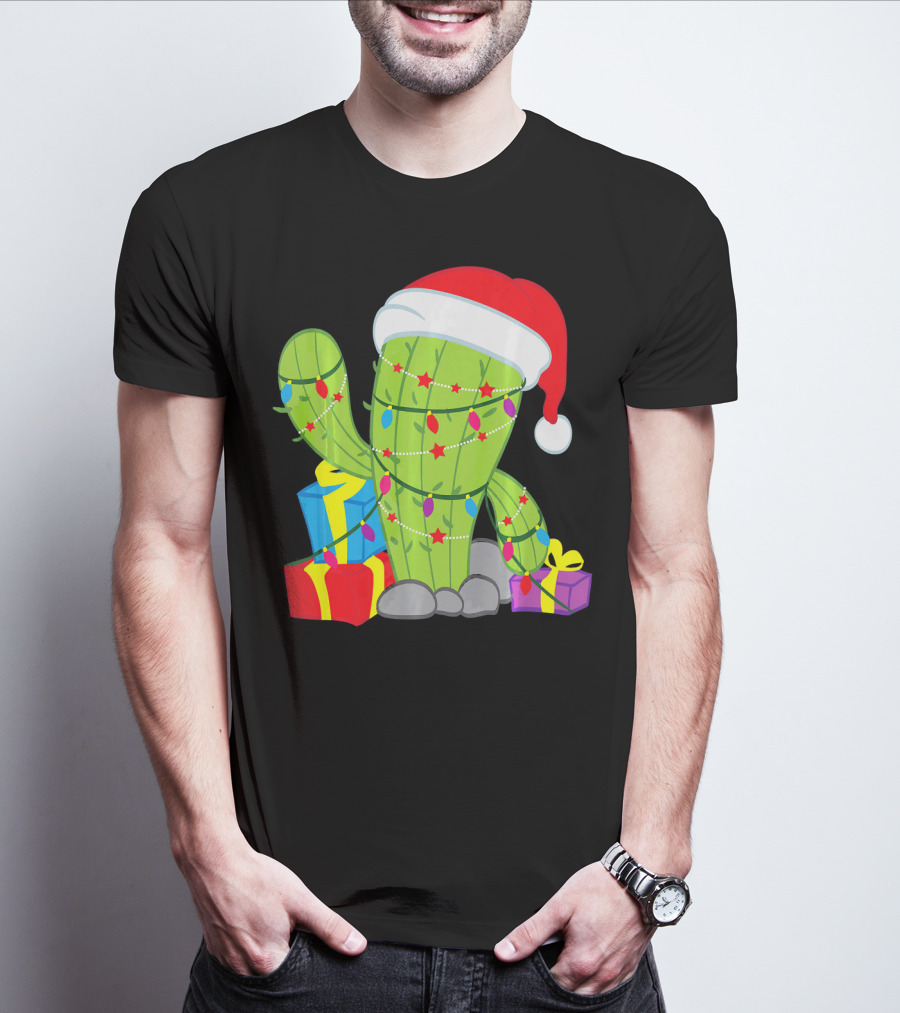 Cactus Tree Santa Hat Christmas Presents Mexican T-Shirt