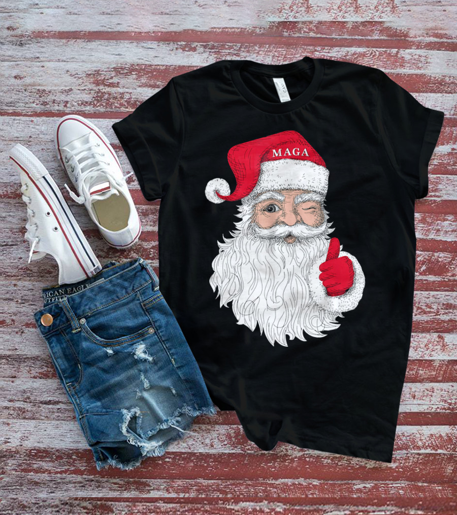Santa Claus Winking In MAGA Hat With Thumbs Up T-Shirt