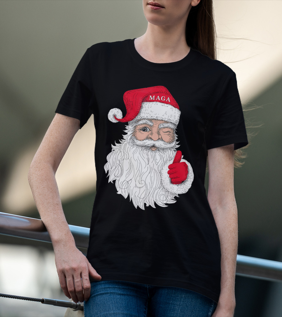 Santa Claus Winking In MAGA Hat With Thumbs Up T-Shirt