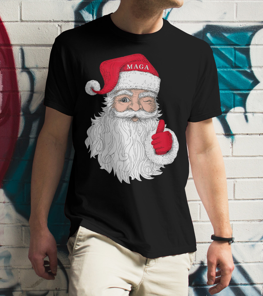 Santa Claus Winking In MAGA Hat With Thumbs Up T-Shirt
