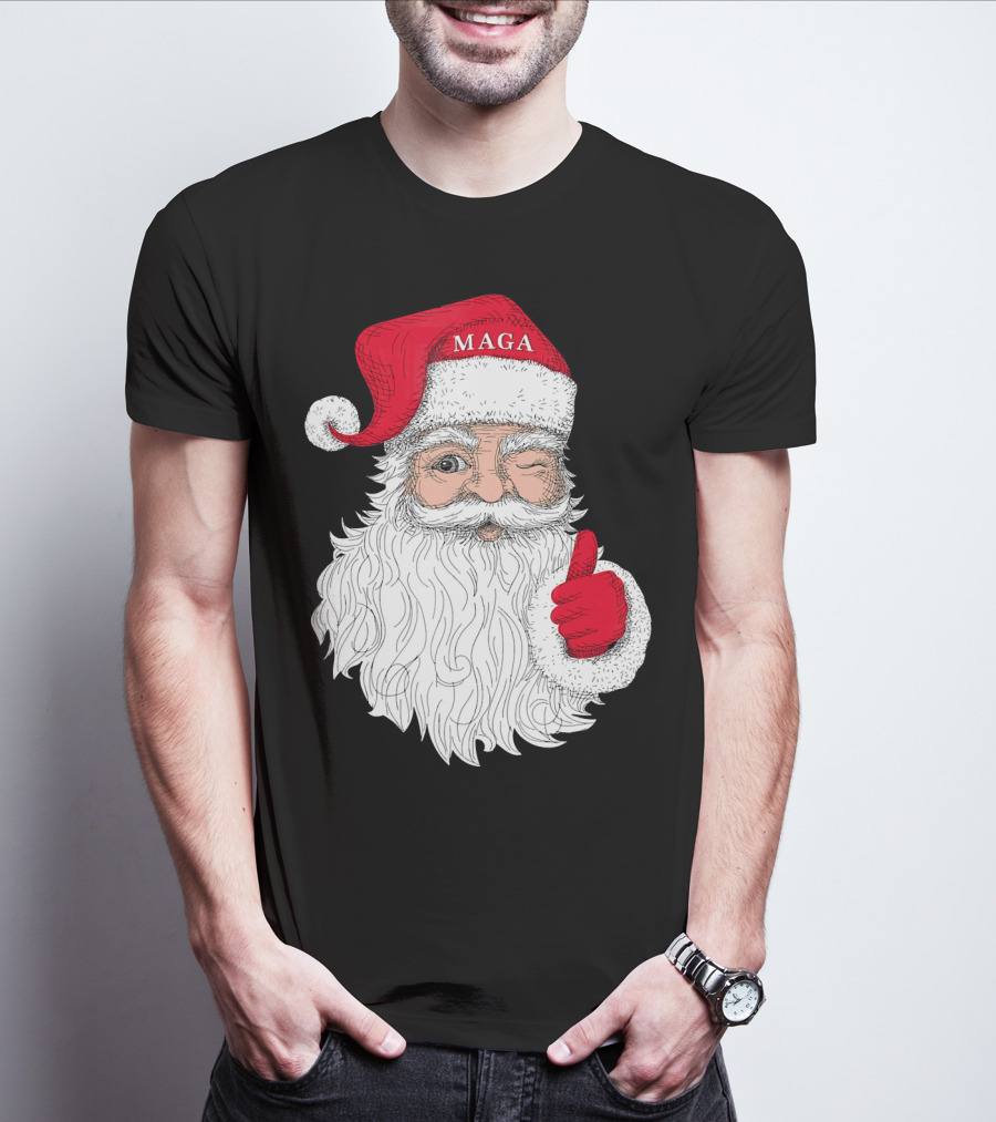 Santa Claus Winking In MAGA Hat With Thumbs Up T-Shirt
