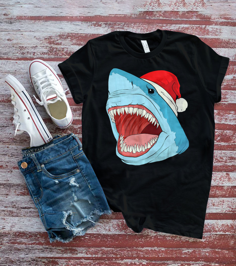 Santa Jaws Cool Christmas Shark Holiday Humor T-Shirt
