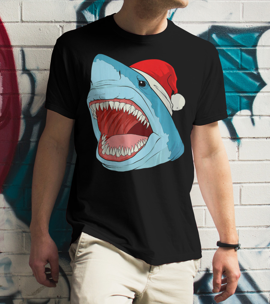 Santa Jaws Cool Christmas Shark Holiday Humor T-Shirt