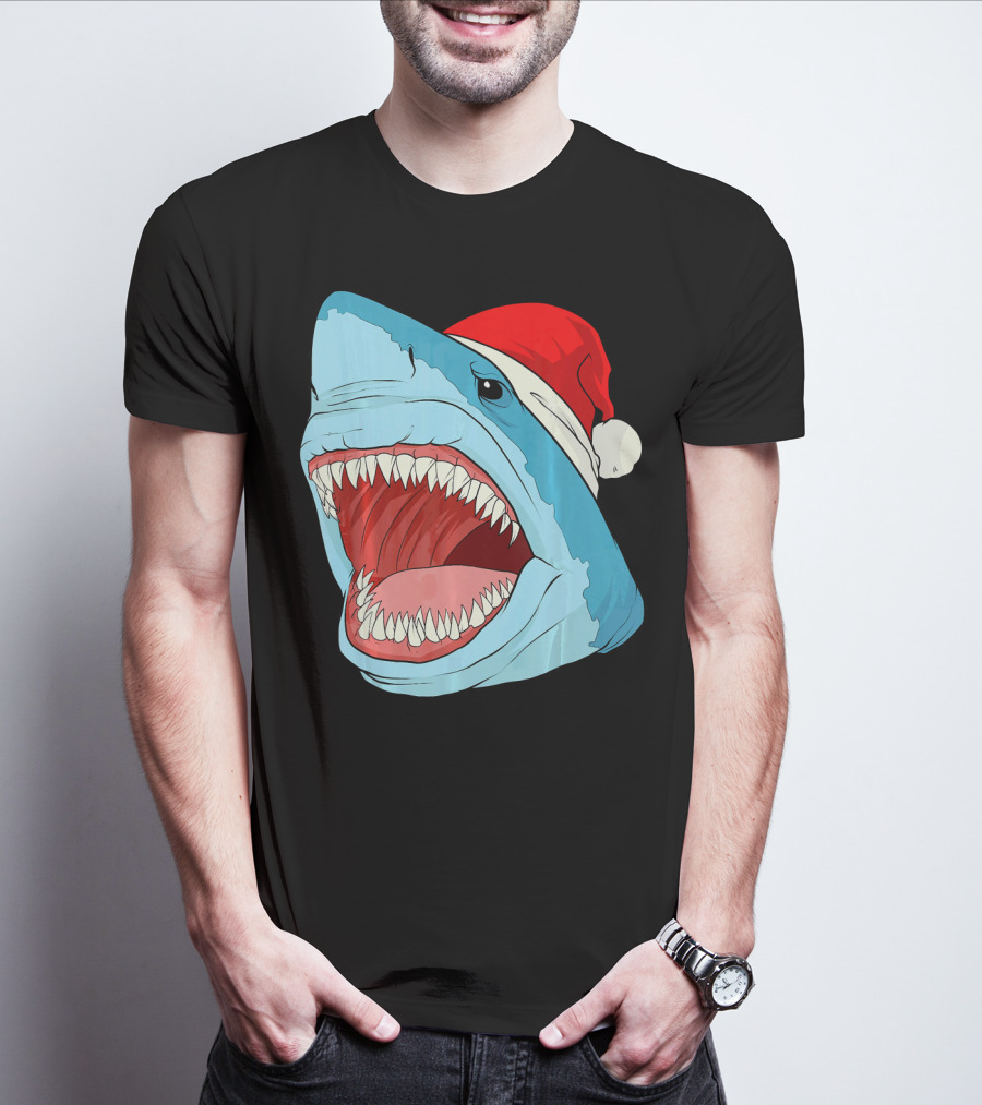 Santa Jaws Cool Christmas Shark Holiday Humor T-Shirt