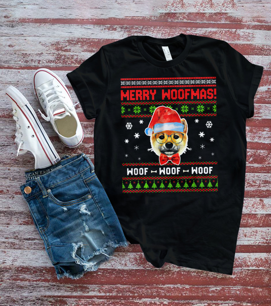 Merry Woofmas Shiba Inu Dog Woof Woof Woof Christmas T-Shirt