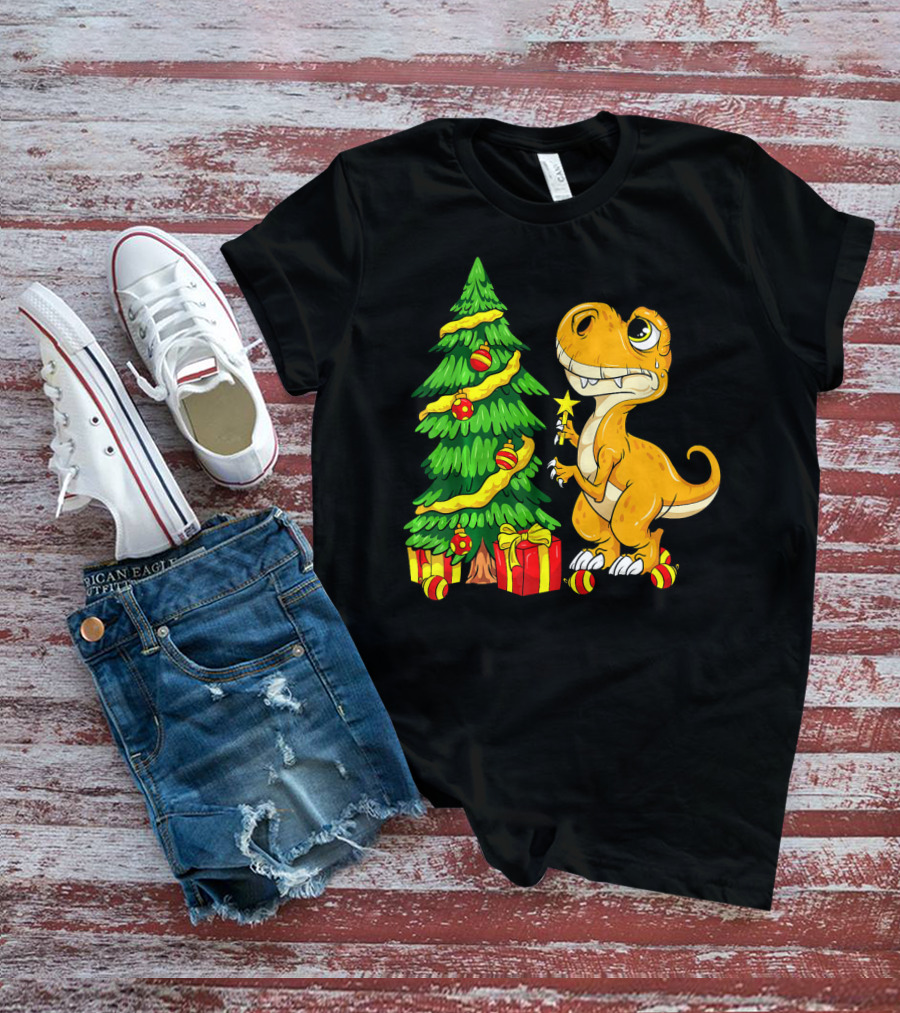 Tree Rex Christmas Dinosaur Funny Rex Holiday Scene T-Shirt