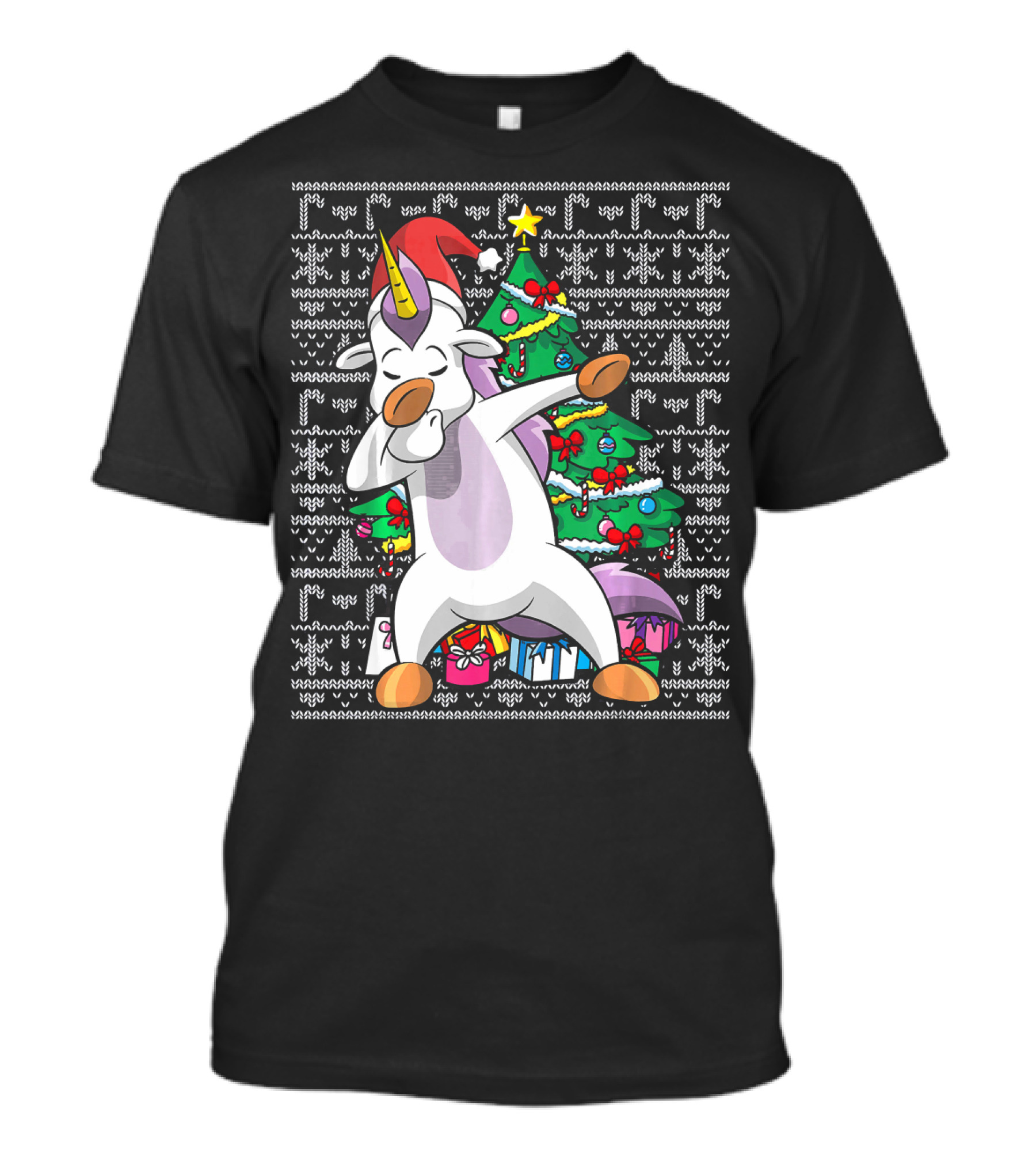 Unicorn Dabbing In Santa Hat By The Christmas Tree With Gifts T-Shirt
