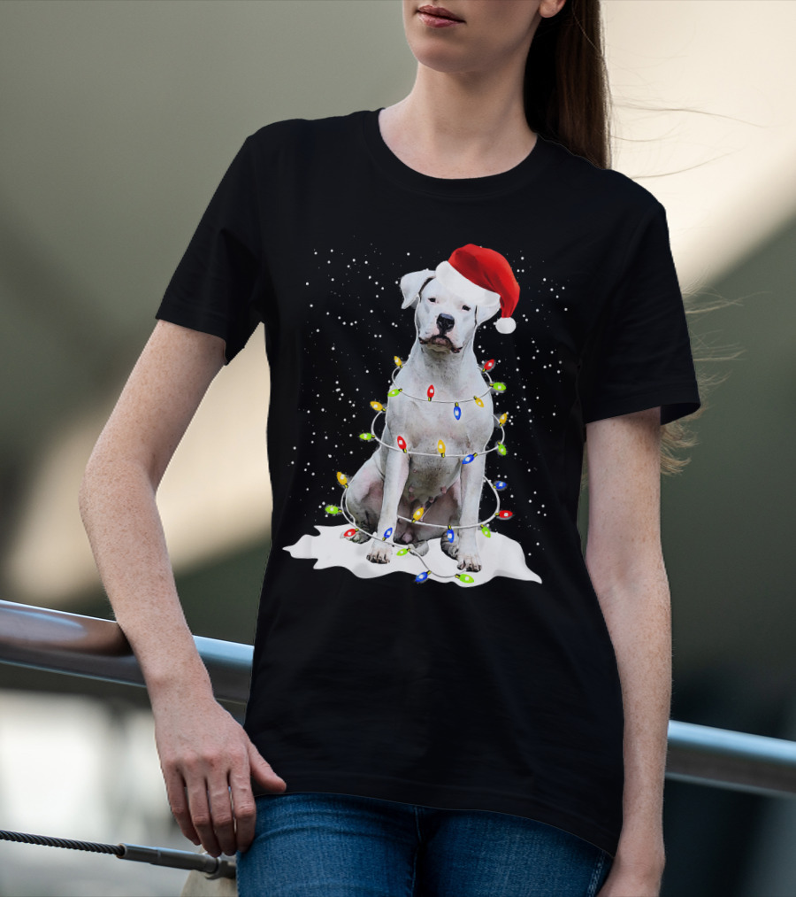 Dogo Argentino Christmas Lights Santa Hat Snow Holiday T-Shirt