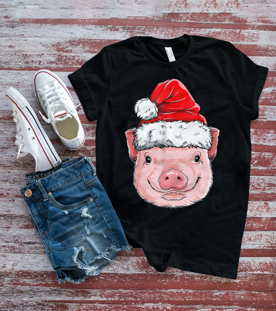 Pig Santa Christmas Santa Hat T-Shirt