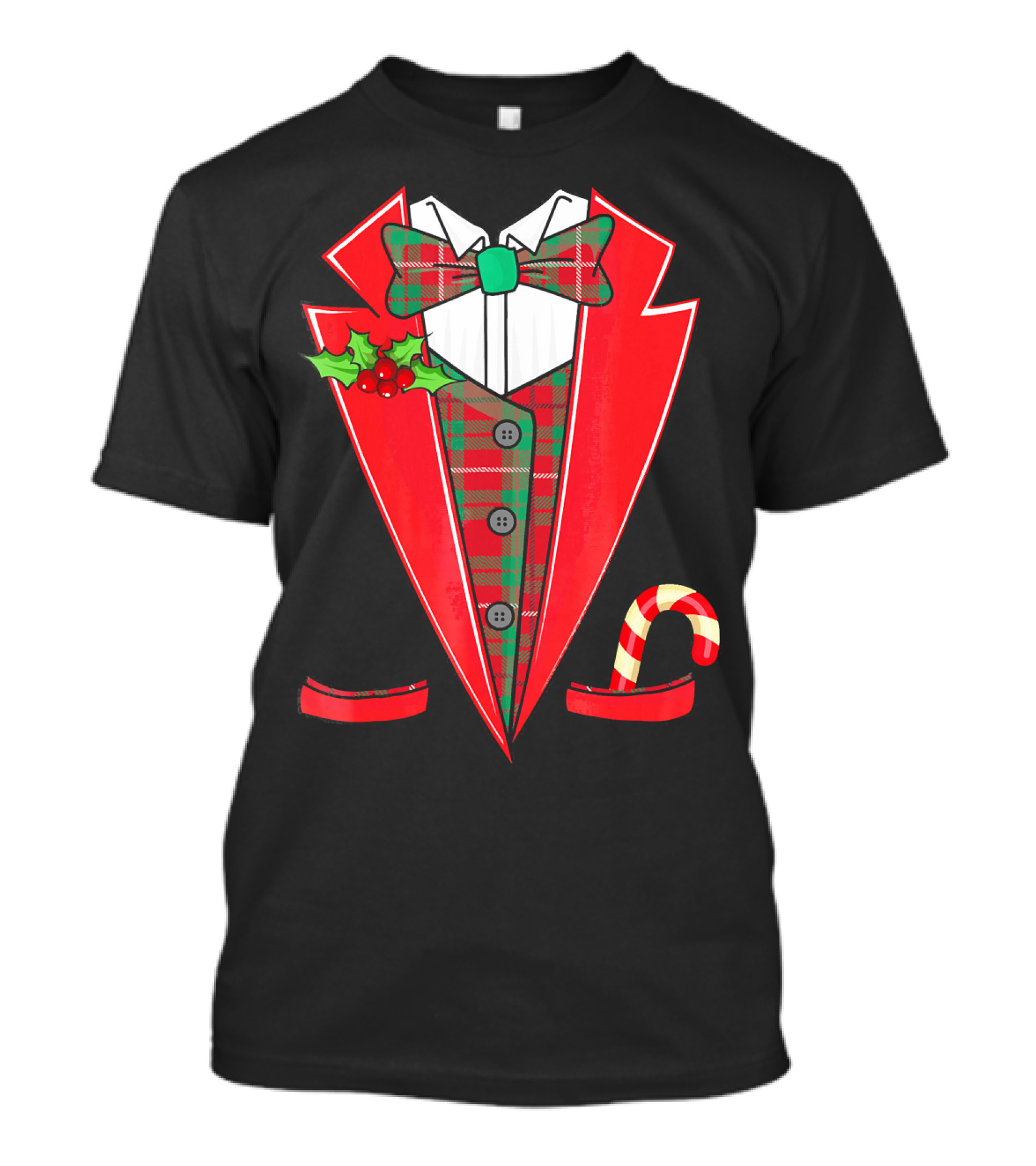 Tux Christmas Fancy Xmas Costume Red Suit Bow Candy Cane T-Shirt