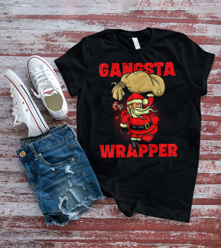Gangsta Wrapper Funny Santa With Bag Of Presents T-Shirt