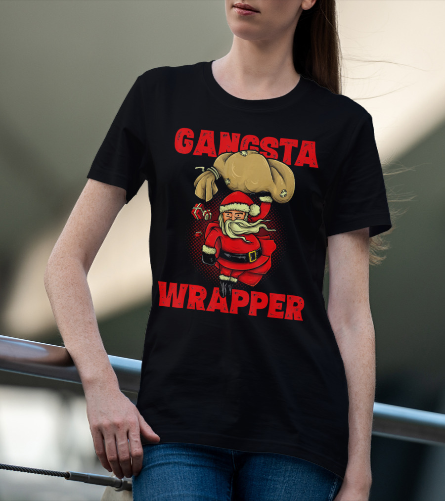 Gangsta Wrapper Funny Santa With Bag Of Presents T-Shirt