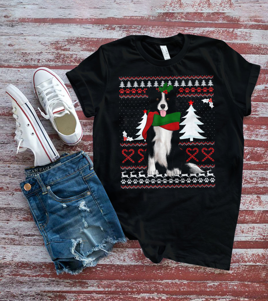 Border Collie Christmas Sweater Festive Dog Winter Holiday T-Shirt