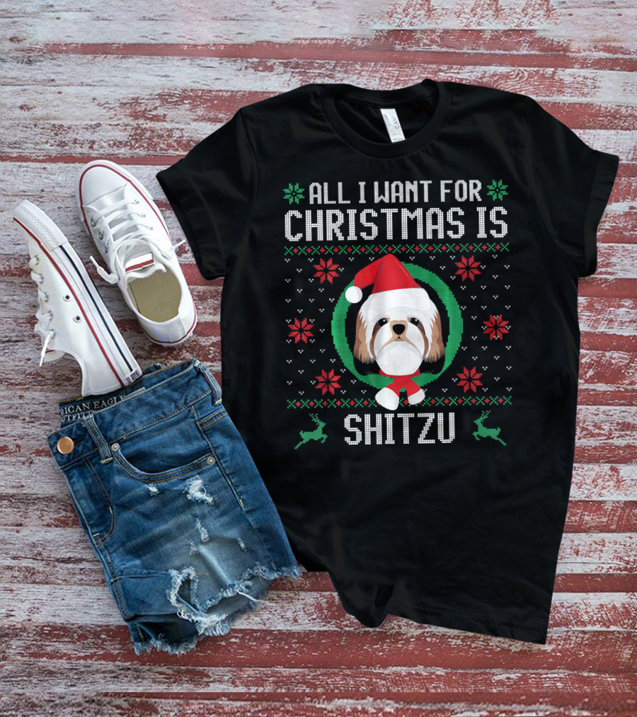All I Want For Christmas Is Shitzu Santa Reindeer T-Shirt
