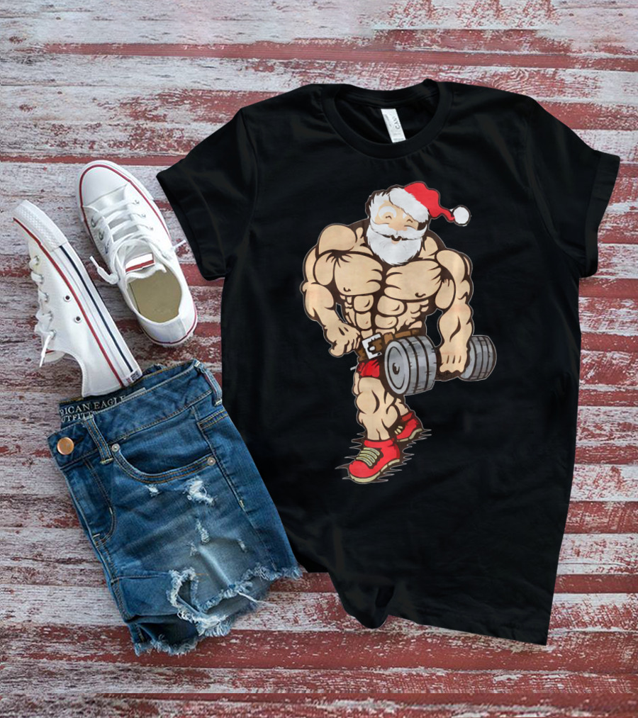 Bodybuilder Santa Muscle Gym Fitness Holiday Santa Claus Buff Christmas T-Shirt