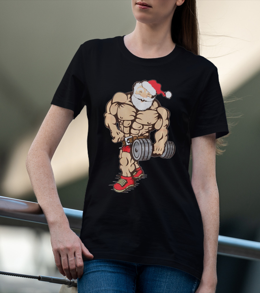 Bodybuilder Santa Muscle Gym Fitness Holiday Santa Claus Buff Christmas T-Shirt