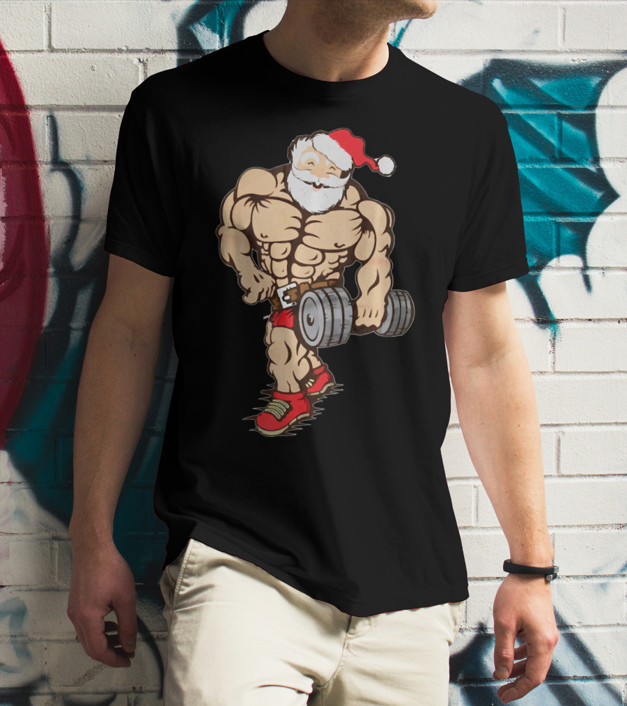 Bodybuilder Santa Muscle Gym Fitness Holiday Santa Claus Buff Christmas T-Shirt